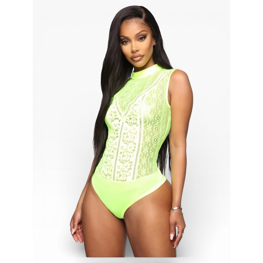 Fashion Nova Bite The Bait Bodysuit – Neon Yellow – XS – NWT